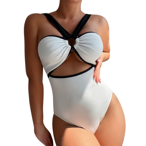 Zuesphe Swim Suits for Women 2025 Plus Size Ladies Bathing Suits One Piece Tummy Control Swimwear for Women Bikini Beachwear Women Sexy Flounce Halter