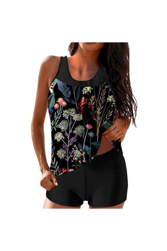 Swim Suits for Women 2025 Plus Size One Piece Sexy Bathing Suits for Women over 50 Ladies Swimwear Two Piece Modest Tankini Color Block Print