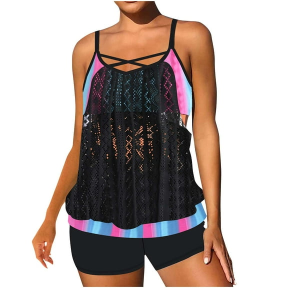 Zuesphe Swim Suits for Women 2025 Tankini Womens Bikini Sets High Cut Modest Swimwear for Women Plus Size Sexy Tankini with Shorts Scalloped V Neck