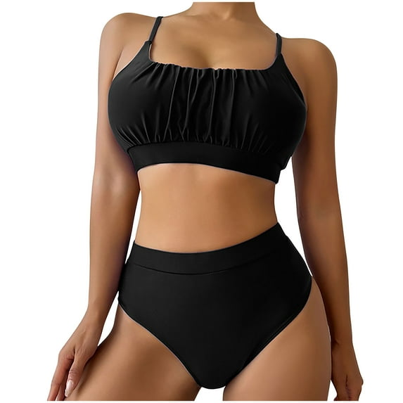 Zuesphe Swim Suits for Women 2025 Tummy Control Plus Size Womens Bikini Sets Cheeky Swimwear for Women 2025 Beachwear Women over 60 Color Block Two Piece Drawstring