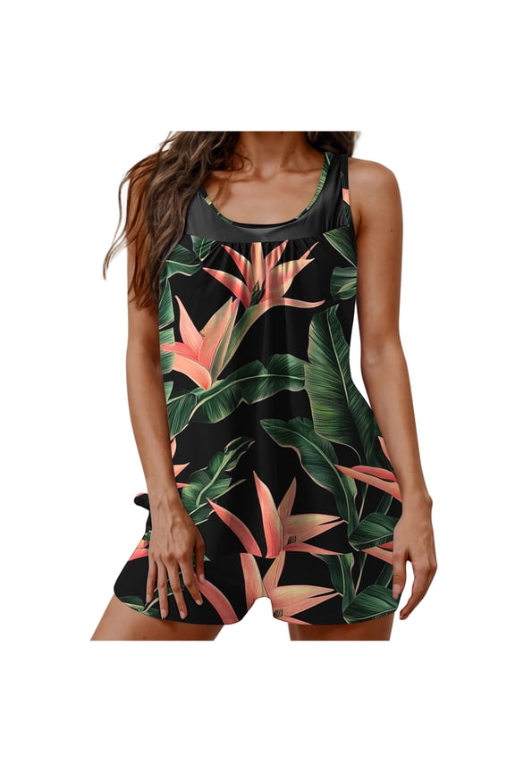 Swimsuit for Women Over 50 Womens Bathing Suits Tummy Control Womens Swimwear 2 Piece Tankinis for Women 2025 Floral Print Ruffle V Neck