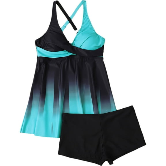 Zuesphe Swimsuit for Women Over 60 Bathing Suit for Women 2 Piece Tummy Control Swimwear for Women 2025 Tummy Control Modest Tankini Sets for Women Criss Cross Back