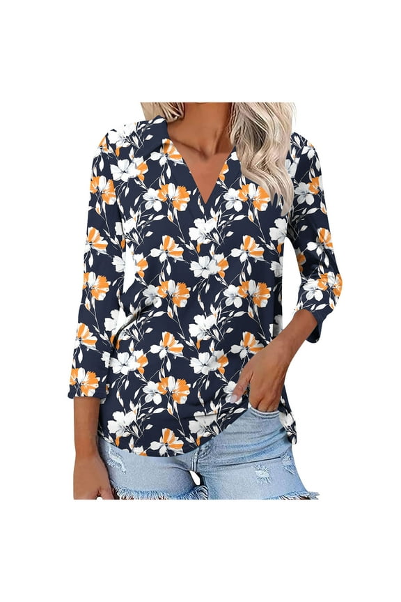Tops for Women Trendy 2025 Flowy Shirts for Women Summer Chiffon Blouses for Women 3/4 Sleeve Womens Crop Tops Summer