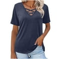 thumbnail image 1 of Zuesphe Women's Cross V Neck Summer Tops Casual Short Sleeve T Shirts Basic Loose Fit Dressy Tees 2025 Oversized Short Sleeve T Shirts Casual Basic Solid Tops, 1 of 5