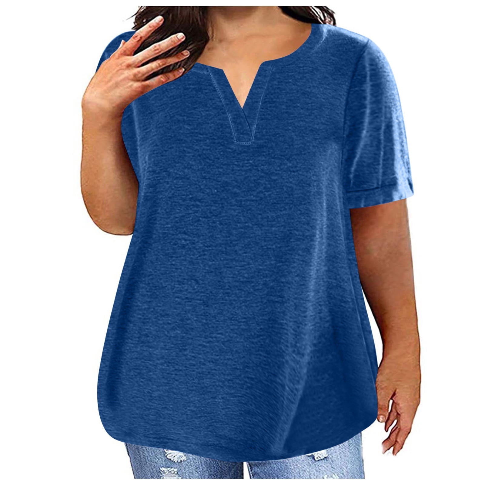 Zuesphe Women's Plus Size V Neck T Shirts Summer Short Sleeve Tees ...