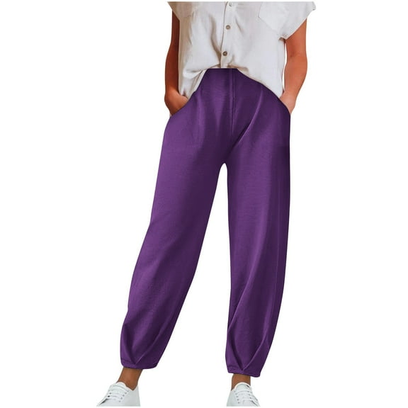 Zuesphe Womens Casual Pants Linen Women Petite Plus Size Capris Short Length Palazzo Pants for Women Plus Size Dressy Cargo Pants Women High Waisted Baggy
