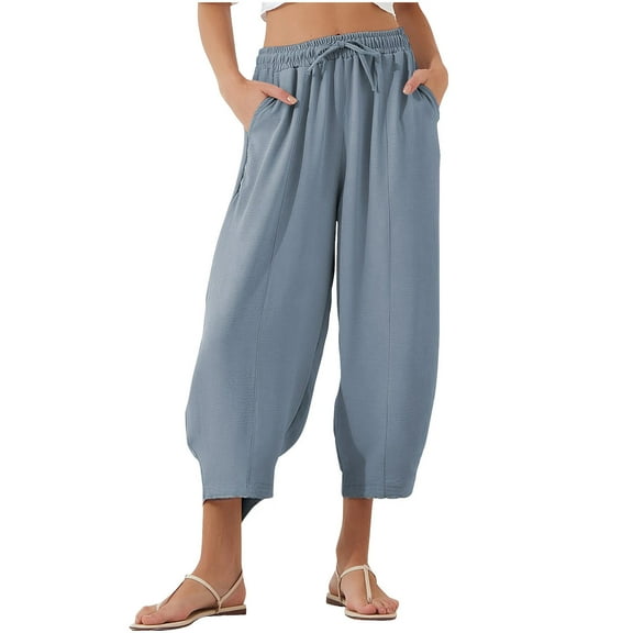 Zuesphe Womens Casual Pants Wide Leg Ladies Capri Pants Pull on Womens Wide Leg Pants Casual Crop Cargo Pants Women High Waisted