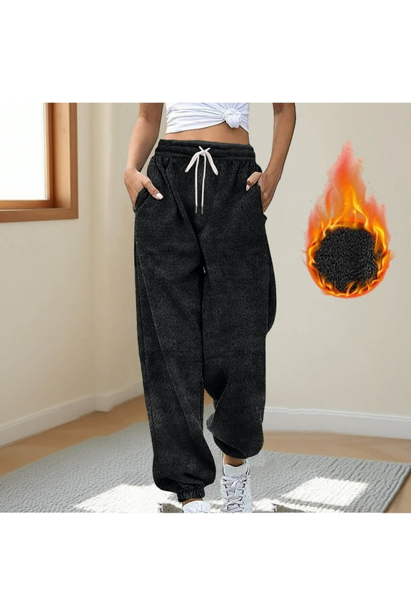 Womens Fleece Sherpa Lined Sweatpants Winter Thermal Thick Sherpa Pants with Pockets Warm Cotton Athletic Lounge Casual