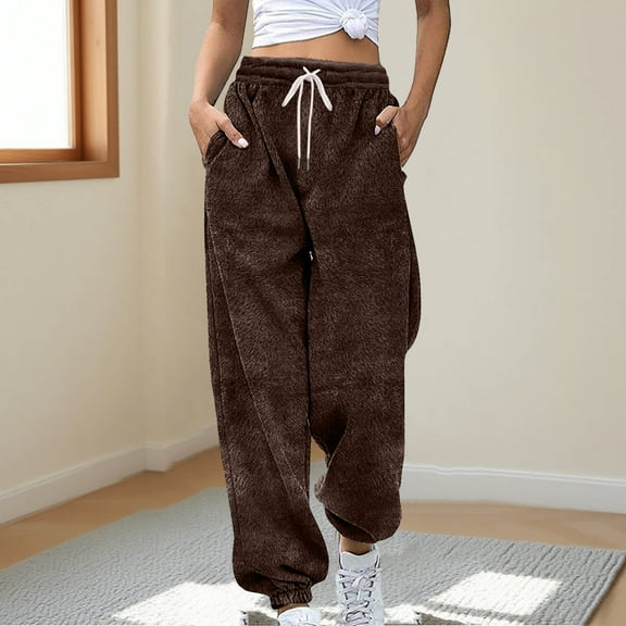 Zuesphe Womens Fleece Sherpa Lined Sweatpants Winter Thermal Thick Sherpa Pants with Pockets Warm Cotton Athletic Lounge Casual