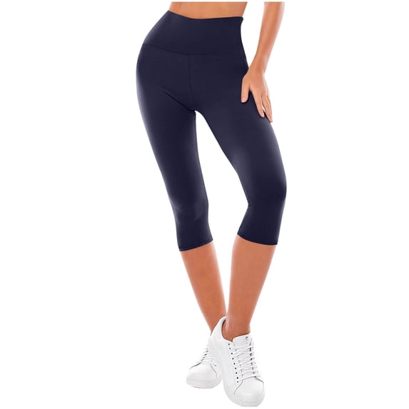 Zuesphe Womens High Waisted Capri Leggings with Pockets Tummy Control Yoga Gym Capris Pants