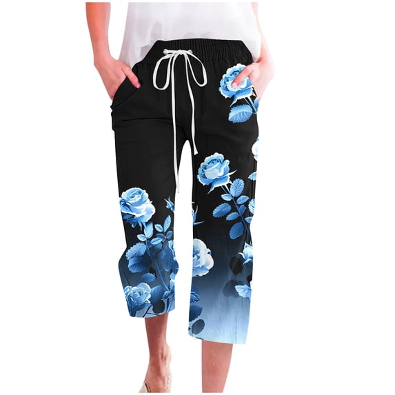 Zuesphe Womens Pants Elastic Waist Capri Pants for Women Stretch High Waisted Womens Flowy Pants Work Cargo Pants Women Baggy