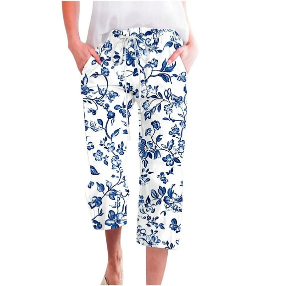Zuesphe Womens Pants Elastic Waist Cotton Capri Pants for Women Plus Size Stretch Jeans Womens Lounge Pants Petite Length Cargo Pants Women Baggy Y2k