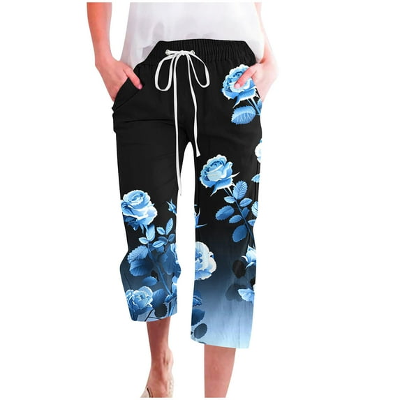 Zuesphe Womens Pants Elastic Waist Plus Size Short Capris for Women Womens Palazzo Pants Plus Size Black Cargo Pants Women Plus Size