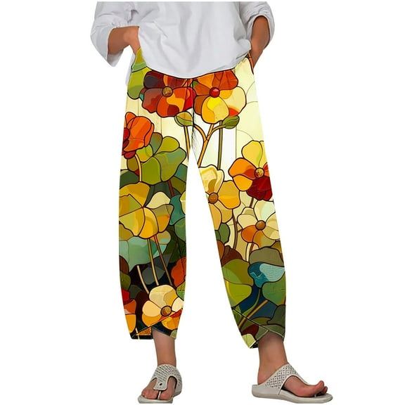 Zuesphe Womens Pants High Waisted Casual Capri Pants for Women Cotton Stretch Baggy Pants Women Boho Womens Cargo Pants Wide Leg