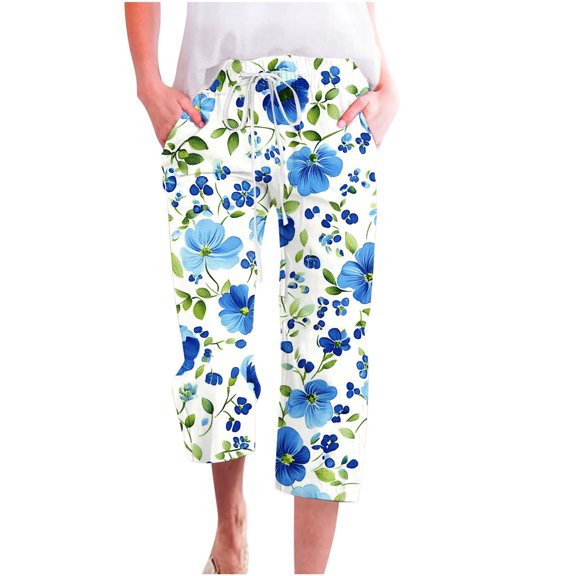 Zuesphe Womens Pants Summer Ladies Capri Pants with Pockets Palazzo Pants for Women Petite Womens Cargo Pants High Waisted