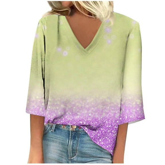 Zuesphe Womens Summer Tops Dressy Casual Sexy T Shirts for Women Cotton Purple Blouses for Women 3/4 Sleeve Graphic Tees for Women Trendy Red