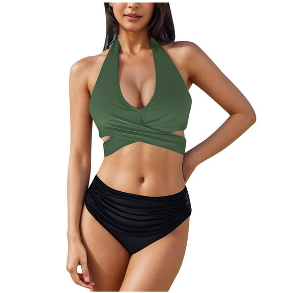 Zuesphe Womens Swimsuits Plus Size Tankini Ladies Bathing Suits One Piece Tummy Control Womens Plus Swimwear 2025 Tankini Swimsuits for Women with Shorts Tie Knot High Rise