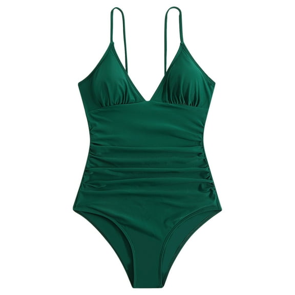 Zuesphe Womens Swimsuits Tummy Control Womens Bathing Suits Tummy Control Bikini 2025 Swimwear Women Plus Size Sexy Monokinis Ruffled V Neck Lace Up