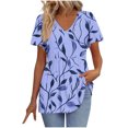 thumbnail image 1 of Zuesphe Womens Tunic Tops for Leggings Short Sleeve V Neck Summer Casual Pleated Blouses Flowy T Shirt Floral Summer Tops Basic Pullover, 1 of 4