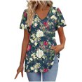 thumbnail image 1 of Zuesphe Womens Tunic Tops for Leggings Short Sleeve V Neck Summer Casual Pleated Blouses Flowy T Shirt Floral Summer Tops Basic Pullover, 1 of 4