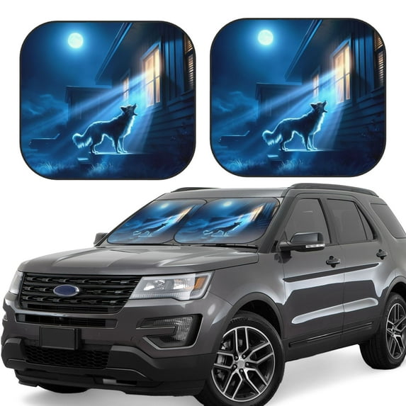 Zufioo A Wolf Barks Out A Window Print Folding Car Windshield Sun Visor, Anti-ultraviolet Sun Visor, Suitable for Trucks, Vans Car Accessories-Medium