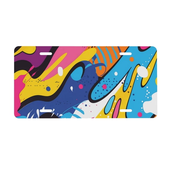 Zufioo Abstract Color Splash Print Car Aluminum Front License Plate, 12x6 Inch Decorative Personalized Car License Plate Car Accessories