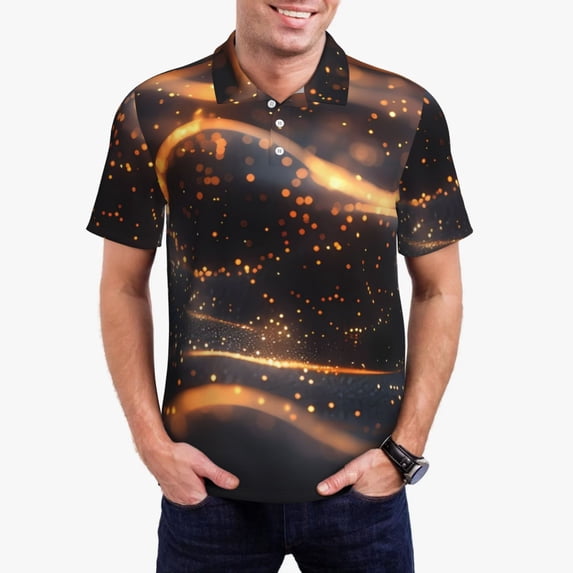 Zufioo Abstract Glowing Wave Pattern Print Men's POLO Shirts, Quick-drying Button-down Business and Vacation Shirts, T-shirts, Summer Clothing-XX-Large