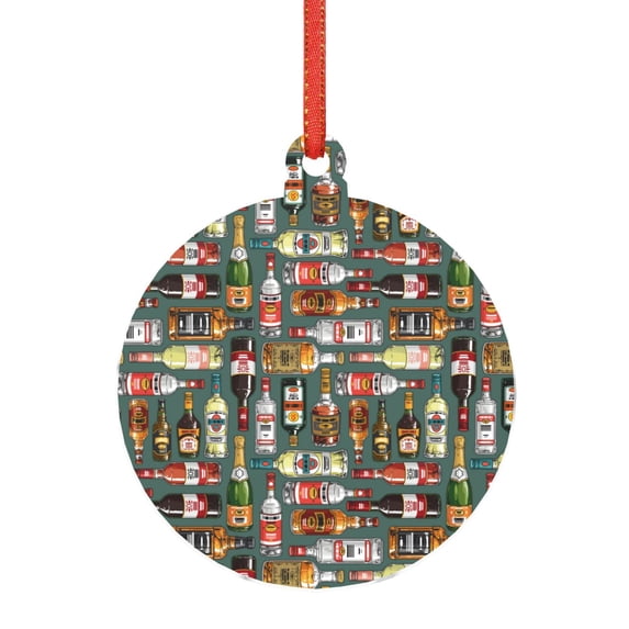 Zufioo Alcohol Bottles Print Large Acrylic Christmas Ornaments, Suitable for Christmas Tree Christmas Holiday Party Pendant Decorations-Round Shape