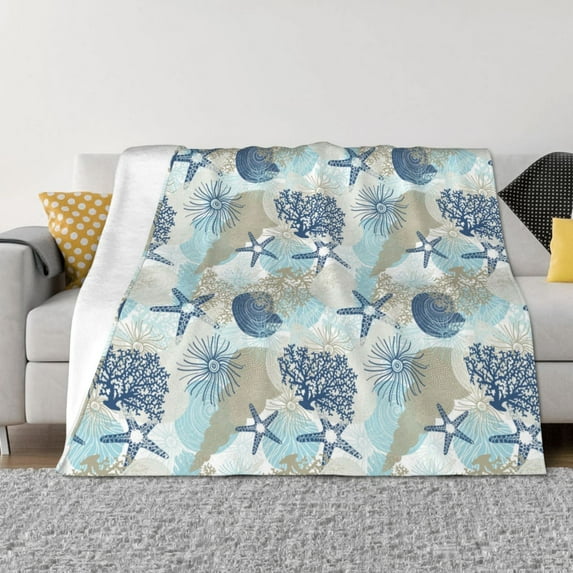 Zufioo Algae Corals and Seashells Print Horizontal Flannel Blanket, Anti-wrinkle, Anti-shrinkage, Anti-allergic Plush Blanket, Household Items Suitable for Bedroom-50"x40"