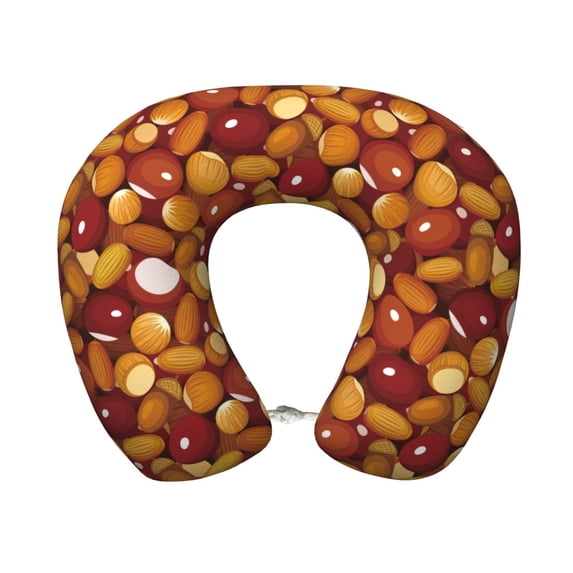 Zufioo Almond Nuts for Memory Foam U-shaped Pillow, Buckle and Invisible Zipper Neck Head Support Airplane Pillow for Travel Car Home-One Size