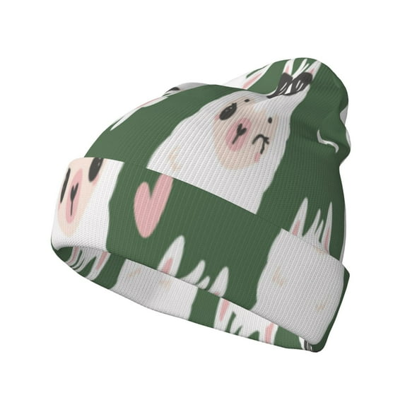 Zufioo Alpaca Faces Print Adult Knitted Hat, Unisex Cuffed Brimless Ski Hat, Suitable for Autumn and Winter