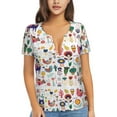thumbnail image 1 of Zufioo Alpaca Flower for Women's Deep V-neck Short-sleeved T-shirt, Top with Short Sleeves - with Stainless Steel Buckle, Moisture Wicking, Ideal Home Wear-XX-Large, 1 of 7