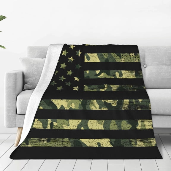 Zufioo American Flag Camo Fleece Blanket Queen Size,Plush Bed Blanket,Ultra Soft Throw Blanket,Plush Fuzzy Cozy Blanket Perfect for Bed,Couch-40"x30"