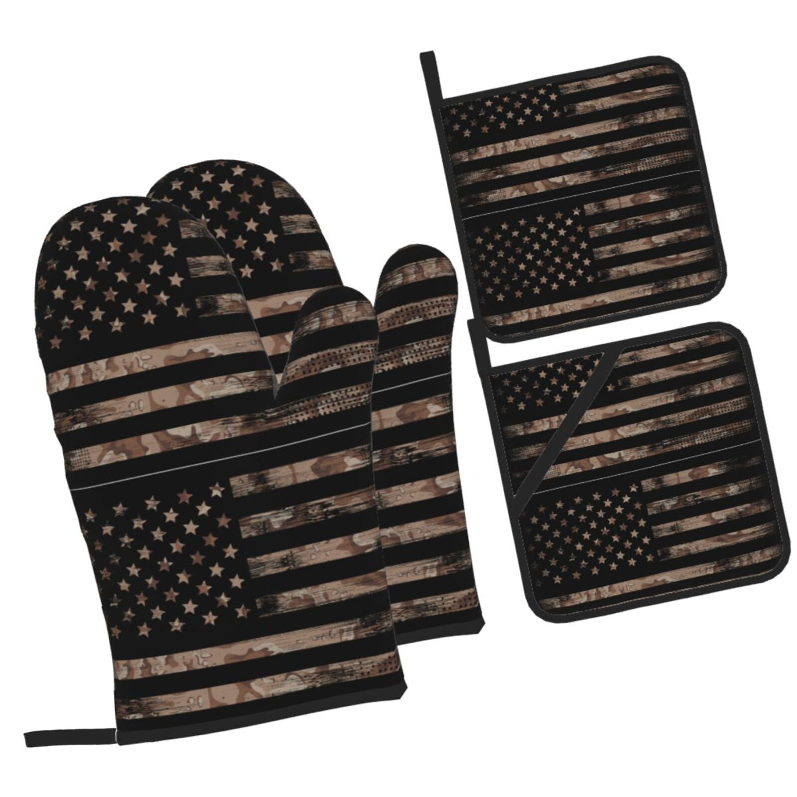 Zufioo American Flag with Desert Camouflage Oven Mitts and Pot Holders