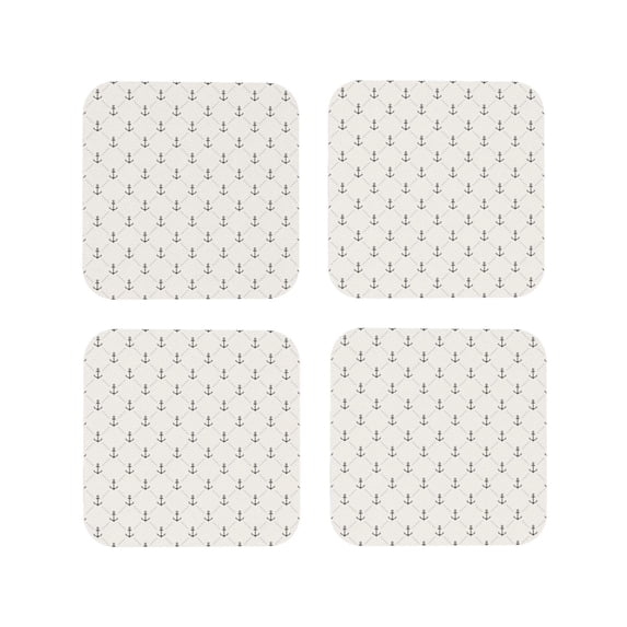 Zufioo Anchors Print Leather Coaster Set, Decorative PVC Coasters 4-pack - Scald and Stain-resistant, Suitable for Home, Cafes, Restaurants-Square