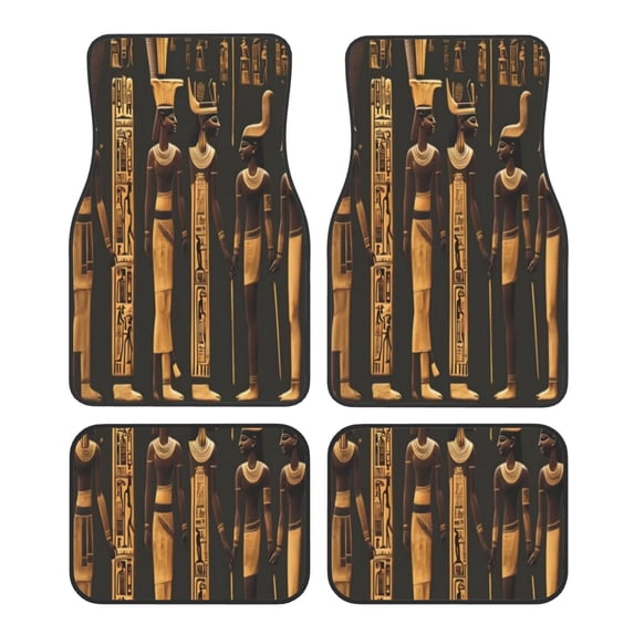 Zufioo Ancient Egyptian Hieroglyph Print Car Floor Mats Four-piece Set, Car Interior Accessories - Corrosion-resistant, Non-Slip, Suitable for Cars, Trucks, Vans