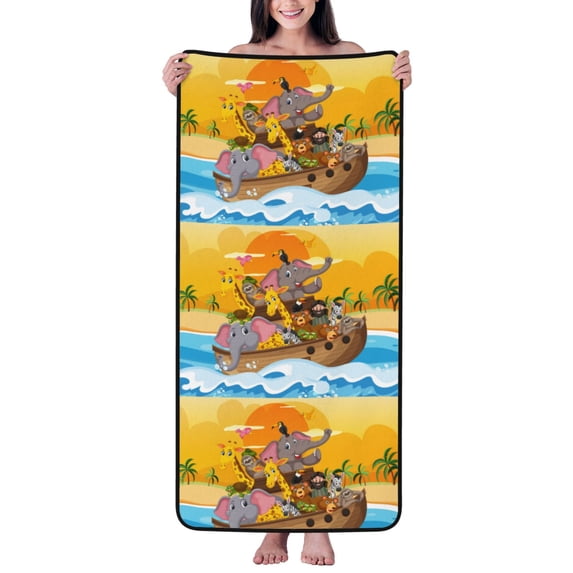 Zufioo Animals on Noah's Ark1 Print Coral Fleece Bath Towel 27x55 Inches, Absorbent and Quick-drying Bath Towel, Suitable for Adults and Children