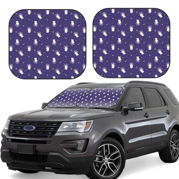 Zufioo Astronaut Rabbit Print Folding Car Windshield Sun Visor, Anti-ultraviolet Sun Visor, Suitable for Trucks, Vans Car Accessories-Medium