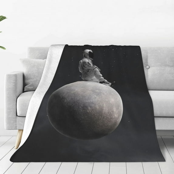 Zufioo Astronaut Sitting On Mercury Planet Fleece Blanket Queen Size,Plush Bed Blanket,Ultra Soft Throw Blanket,Plush Fuzzy Cozy Blanket Perfect for Bed,Couch-50"x40"