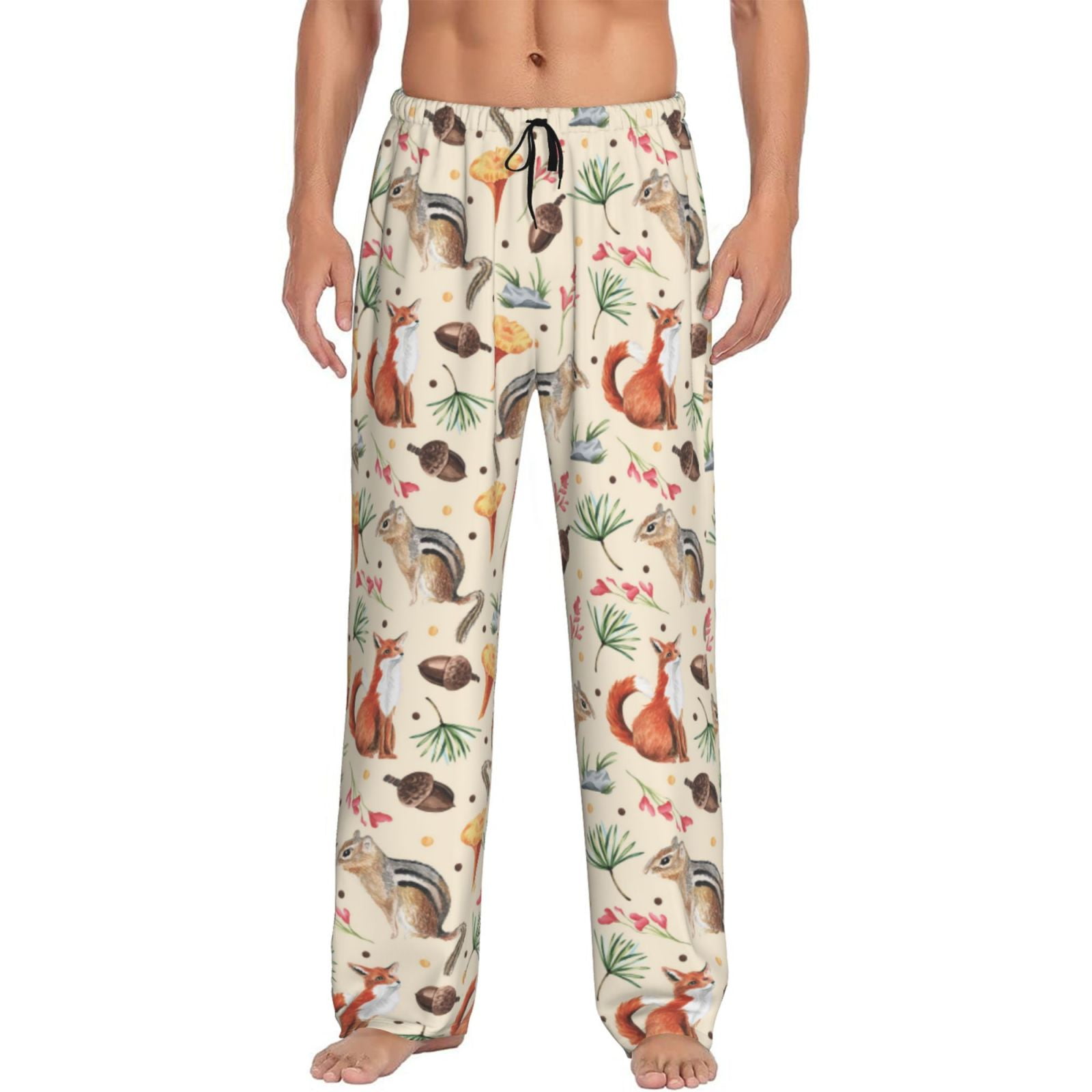 Zufioo Autumn Forest Animals Mens Pajama Pants Sleep & Lounge Pants