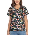 thumbnail image 1 of Zufioo Autumn Fox Owl Print Women's Classic V-neck T-shirt, V-neck Short-sleeved Tops Home Wear, Suitable for Daily Life, Work, Outdoors-Small, 1 of 8