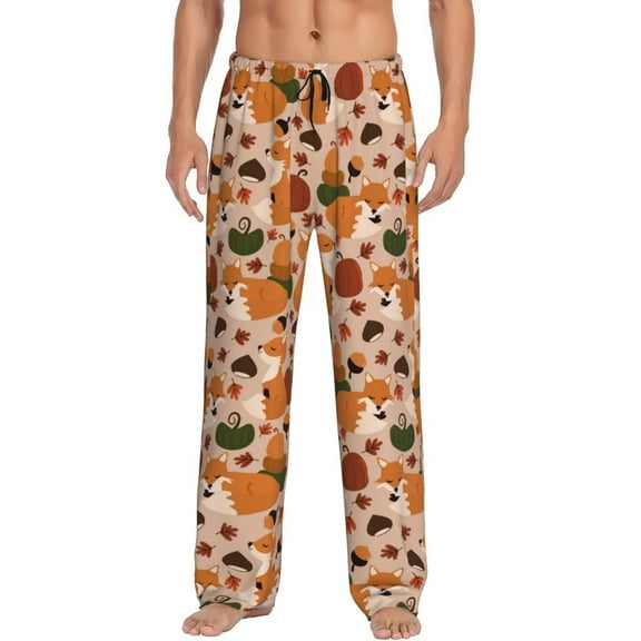 Zufioo Autumn Fox Pumpkin Lazy Mens Pajama Pants Sleep & Lounge Pants Sleepwear Pants(Available in Big & Tall)-XX-Large