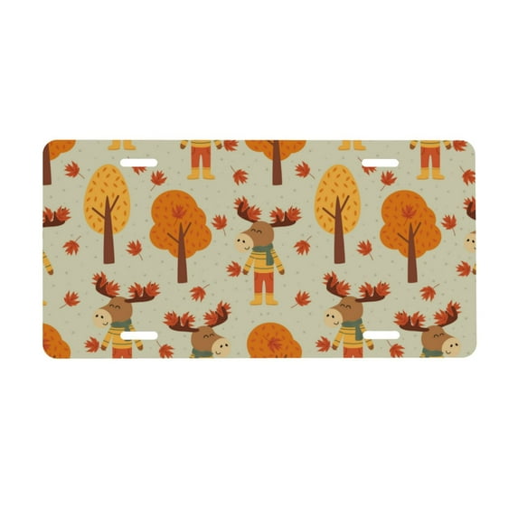 Zufioo Autumn Maple Leaf and Deer Print Car Aluminum Front License Plate, 12x6 Inch Decorative Personalized Car License Plate Car Accessories