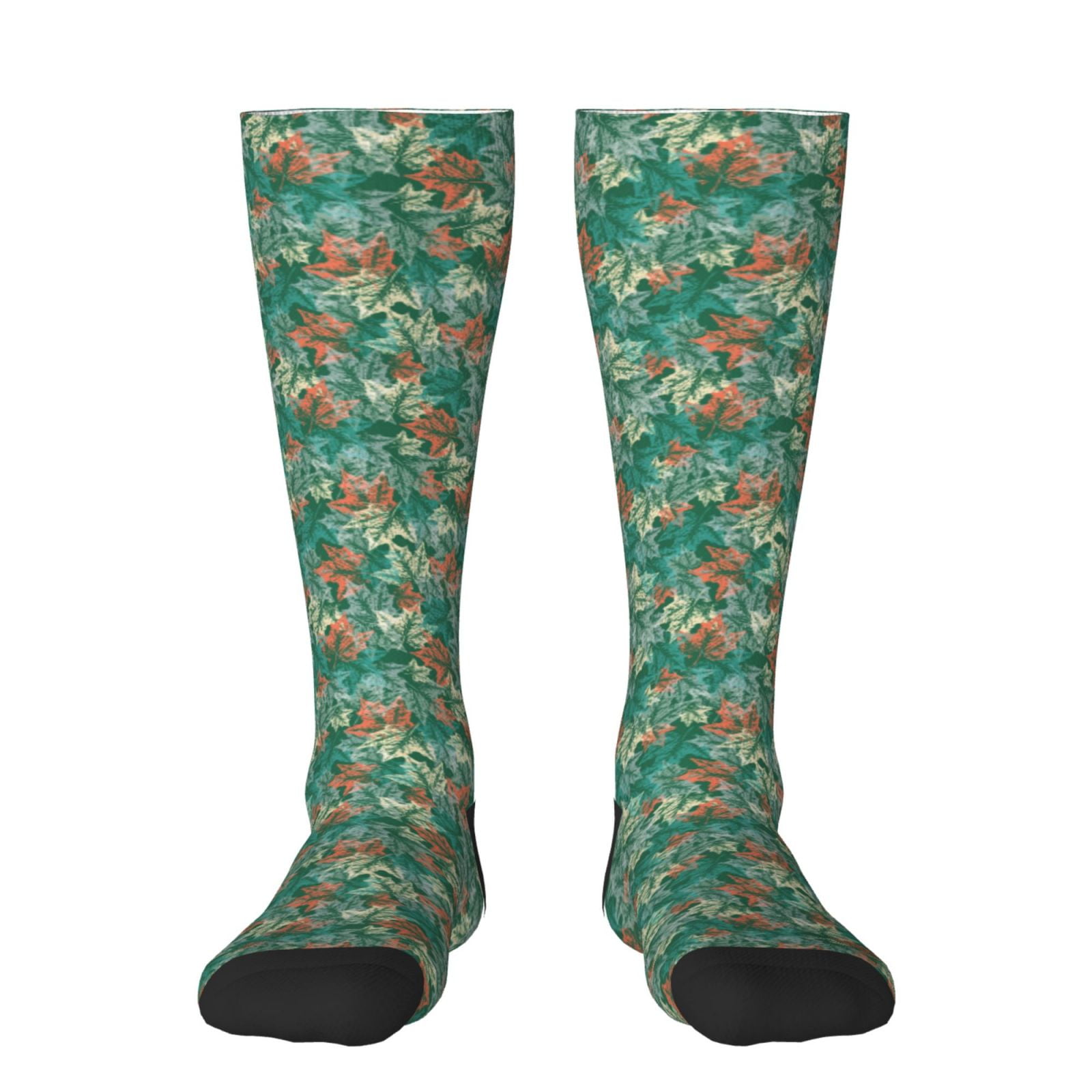 Zufioo Autumn Maple Leaves 1 Print Long High Thigh Socks KneeHigh Warm