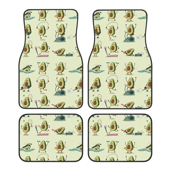 Zufioo Avocado for Exercise Print Car Floor Mats Four-piece Set, Car Interior Accessories - Corrosion-resistant, Non-Slip, Suitable for Cars, Trucks, Vans