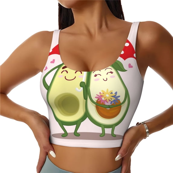 Zufioo Avocado Lovers Wearing Umbrella Print Women's Sports Vest, U-shaped Removable Chest Pad Sports Backless Top, Suitable for Fitness and Bodybuilding, Leisure and Daily Life-X-Large