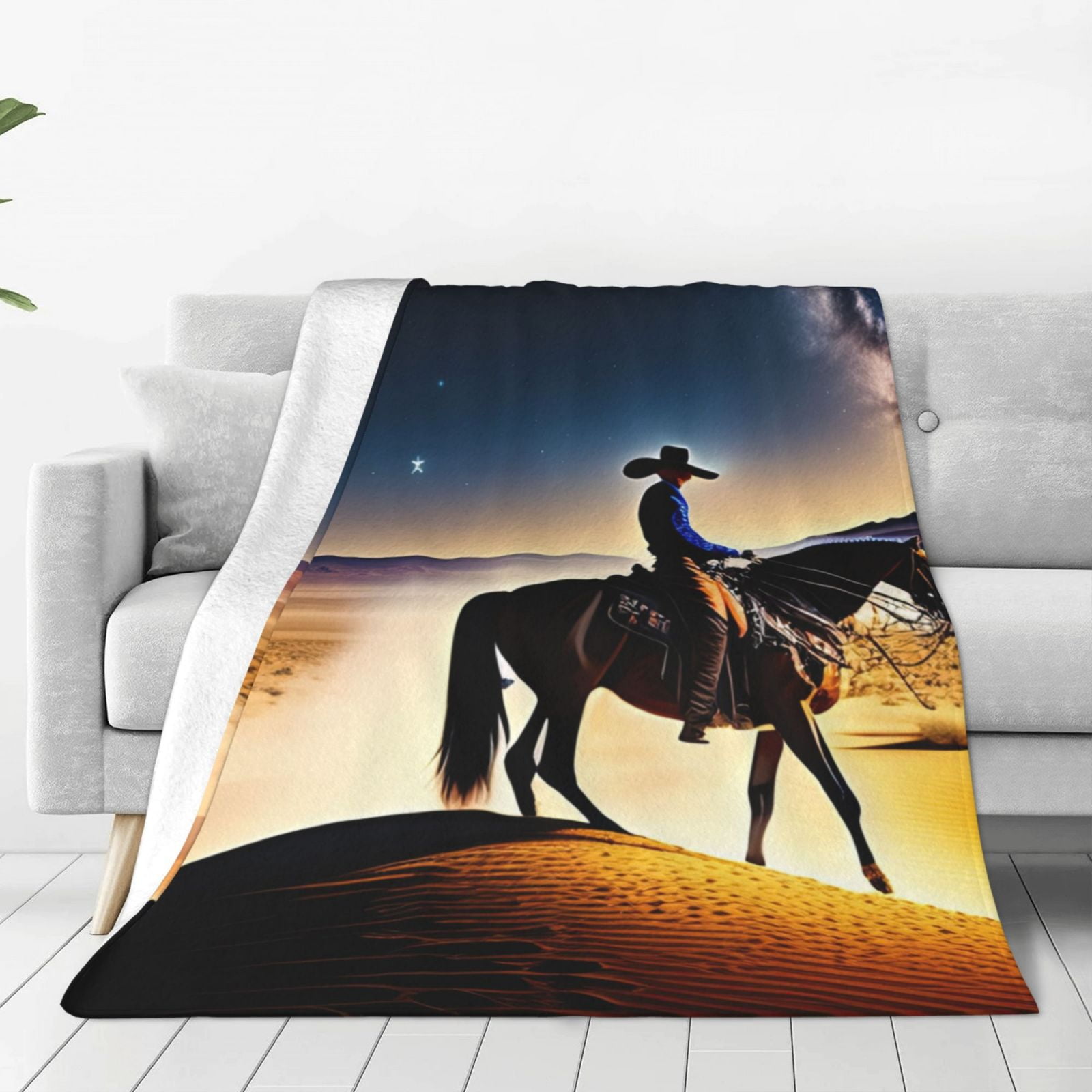 Zufioo Azure Sky Western Desert Cowboy Fleece Blanket Queen Size,Plush