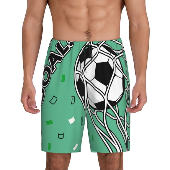 Zufioo BALL INSIDE THE NET GOAL Print Men's Short Pajamas, Home Wear Pocket Summer Pajamas-Small