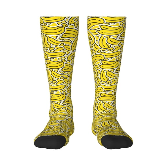 Zufioo Banana A Print Long High Thigh Socks Knee-High Warm Stocking Women Boot Sock Leg Warmer High Socks for Daily Wear, Cosplay