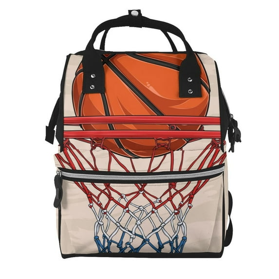 Zufioo Basketball Shot Print Large capacity mommy bag, diaper bag, waterproof parent-child backpack, multi-pocket design backpack suitable for travel and shopping